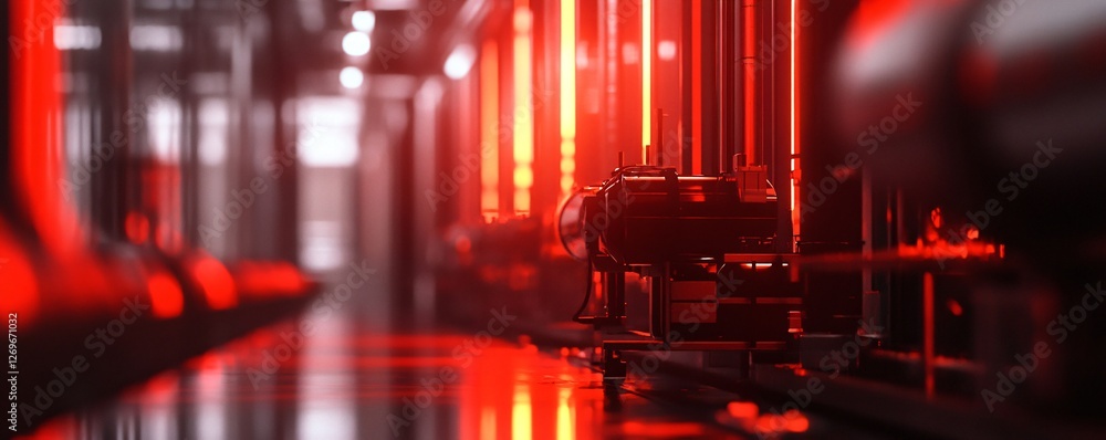 Aufkleber industrial machine operating in redlit factory setting