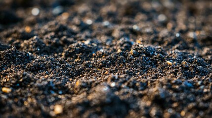 Detailed Macro Image of Fertile Rich Dark Soil with Texture