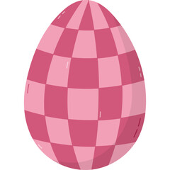 Lovely cartoon pink painted egg with checkered pattern for Easter egg hunt. Trendy hand drawn clipart to celebrate religious springtime holiday, funny game. Cute doodle isolated on white background.