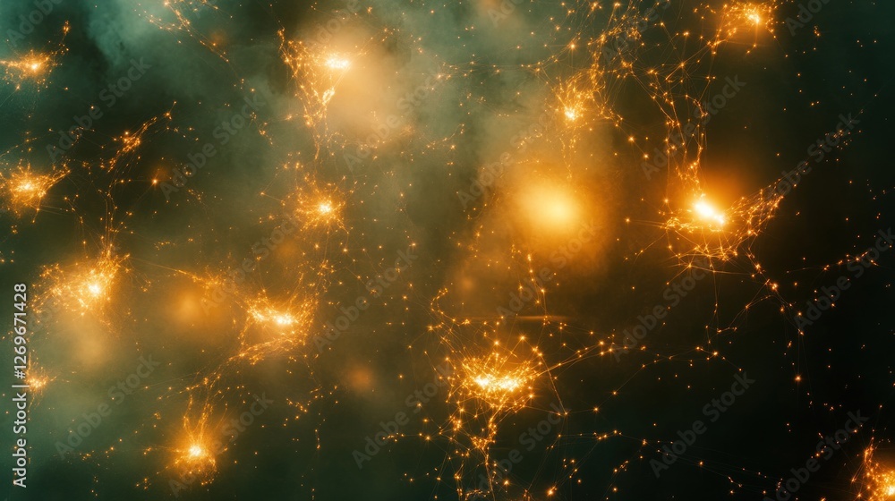 Poster Simulated neural network or cosmic web with luminous connections
