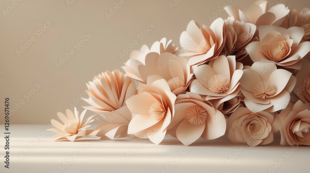 Poster a bouquet of paper flowers sits on a table. the flowers are arranged in a way that creates a sense o