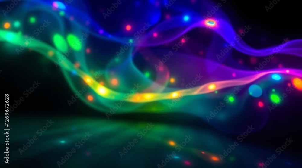 Poster a colorful, swirling light display with many different colors. the colors are bright and vibrant, cr