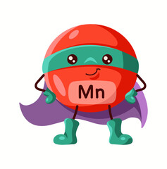 Illustration of a manganese superhero character with a red body, green mask, purple cape, and heroic pose, symbolizing strength and essential health benefits.