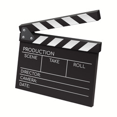 Obraz premium Realistic 3D illustration of a black and white director's clapperboard, an essential tool in film production for marking scenes and takes in professional filmmaking.