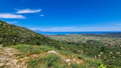 Naklejka premium Zakynthos, Greece. Cliffs with caves on the Zakynthos island