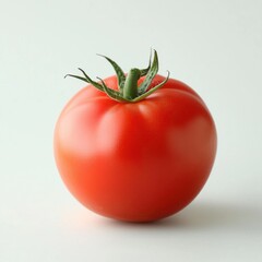 Fresh Red Tomato with Green Stem on Light Background
