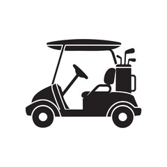 Golf cart,  golf clubs,  silhouette black and white