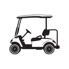 Golf cart,  golf clubs,  silhouette black and white