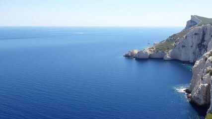 Breathtaking panoramic view of Mallorca's stunning coastline with crystal blue waters, rocky cliffs, and lush greenery, horizon, coastal, sea