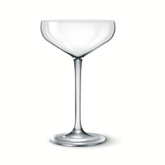 3D realistic illustration of a luxury coupe glass with a wide shallow bowl, ideal for serving champagne and classic cocktails.