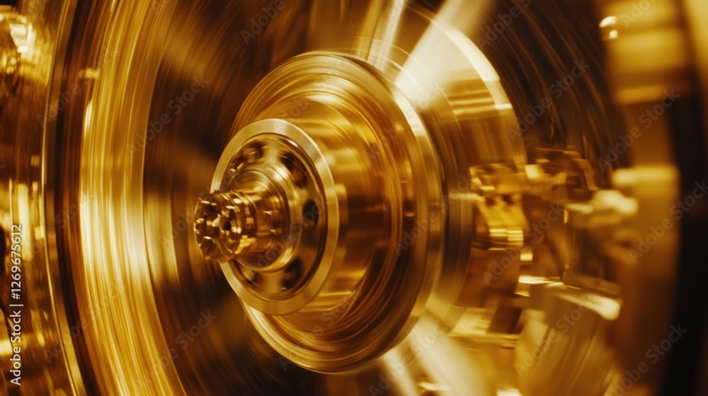 Poster golden rotating mechanical gears in motion
