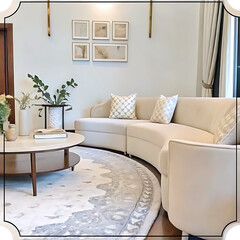 Elegant Modern Living Room with Round Sofa and Minimalist Decor