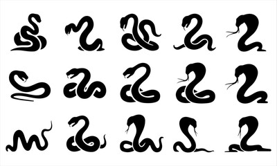 Silent Stalkers: Snake silhouette set. Isolated snake silhouette