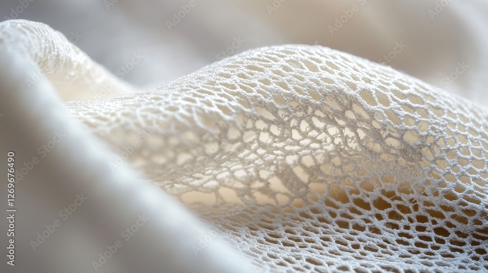 Poster close-up of delicate lace fabric showcasing fine details and intricate patterns in soft natural ligh