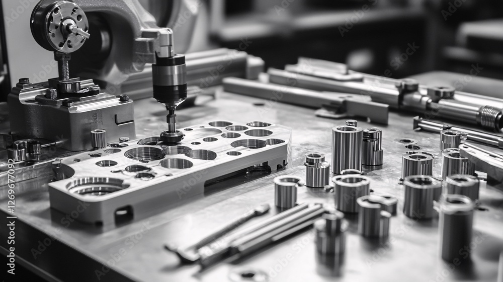 Aufkleber machine working on metal part in factory setting