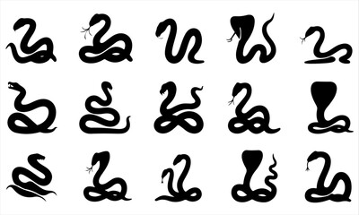 Silent Stalkers: Snake silhouette set. Isolated snake silhouette