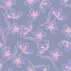 Vintage seamless floral pattern. Liberty style background of small pastel colorful flowers. Small flowers scattered over a white background. Stock vector for printing on surfaces