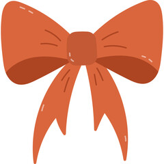 Lovely cartoon orange silk bow. Simple hand drawn decorative ribbon knot for hairstyle, presents wrapping, gift boxes and packages decor. Cute sewing item isolated on white background.
