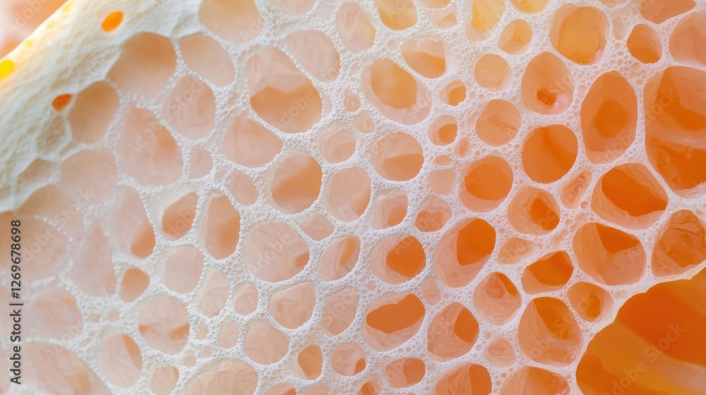 Poster detailed close-up shot of an orange slice revealing its intricate texture and patterns