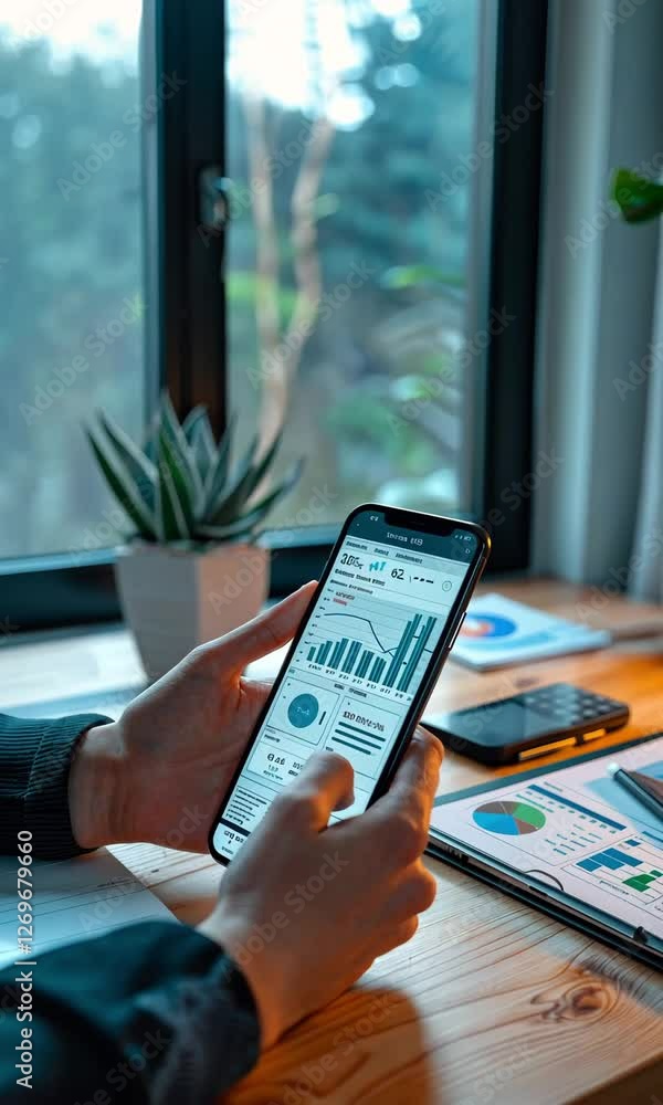 Aufkleber analyzing data trends with modern technology in a cozy workspace