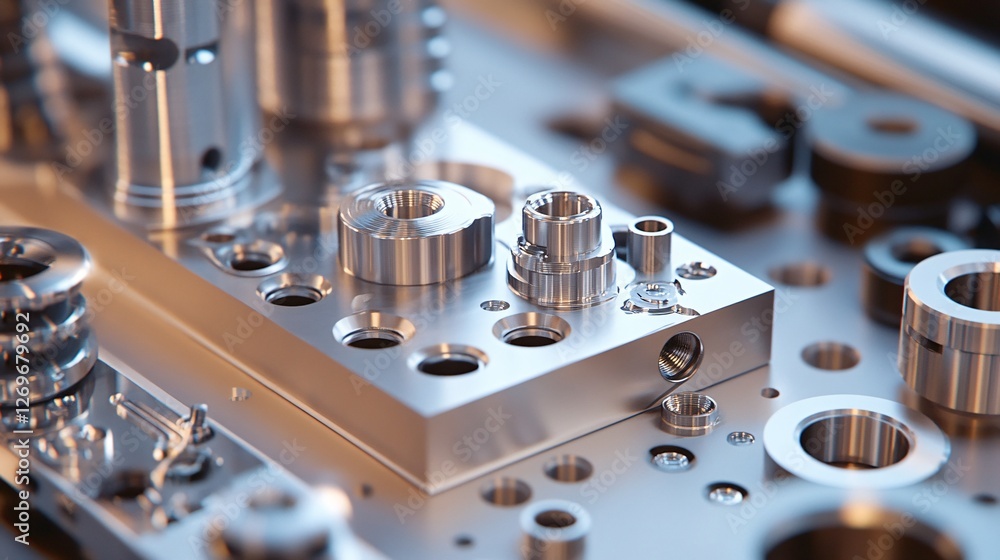 Poster Precision engineering components lying on metal surface