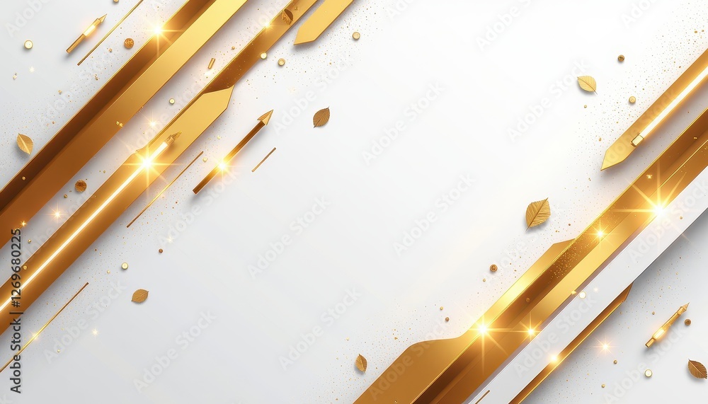 Poster golden abstract background with arrows and leaves on crisp white: vibrant visual contrast. a golden 