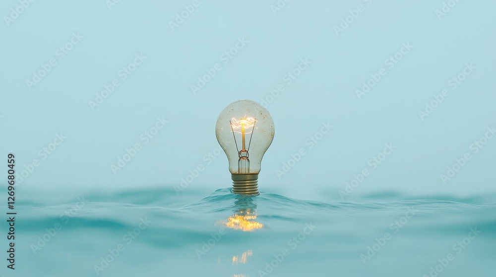 Poster lightbulb submerged in water symbolizing ideas and creativity in a serene setting