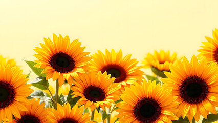 Cheerful Soft Yellow Border with Sunflowers and Olive Green Leaves for Bright Invitations