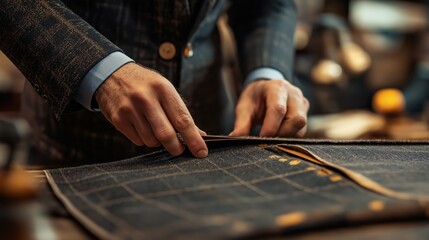 Close-up of tailor crafting bespoke suit with precision and expertise