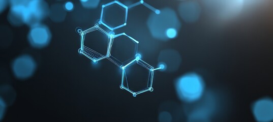 Obraz premium Abstract Blue Hexagon Network Structure With Light Particles, Futuristic Technology Background