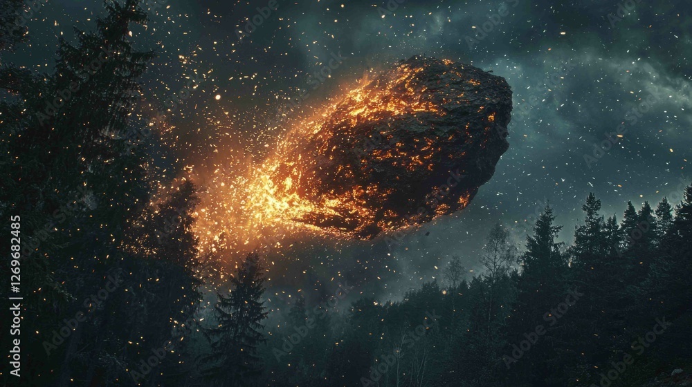 Poster Dramatic Meteorite Fragment Capturing an Explosive Scene in Nature