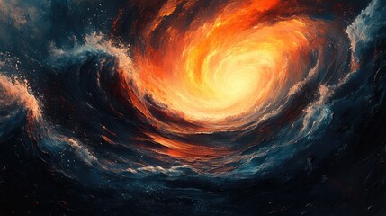 A swirling cosmic scene with vibrant colors and dynamic waves, evoking a sense of wonder.