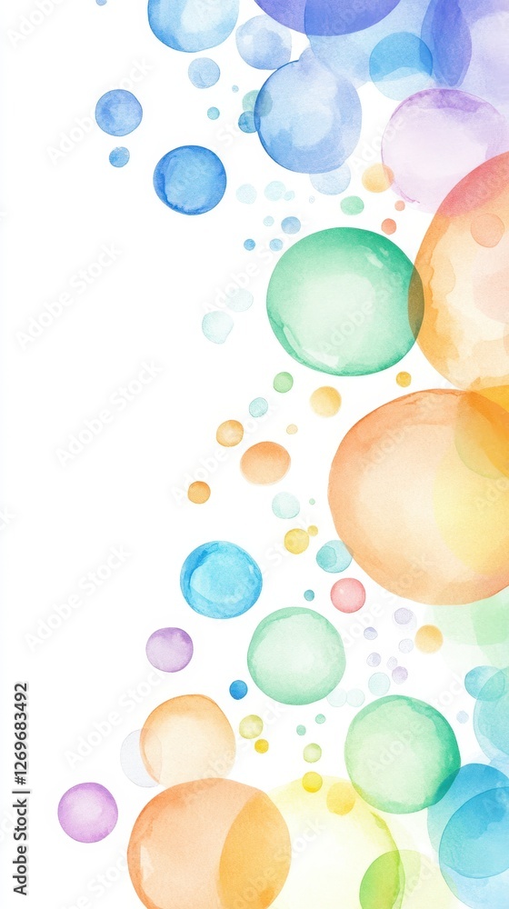 Canvas Prints whimsical bubbles: a vibrant, watercolor-style artwork features an array of colorful bubbles, evokin