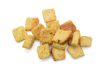 Garlic and cheese bread slices on white background