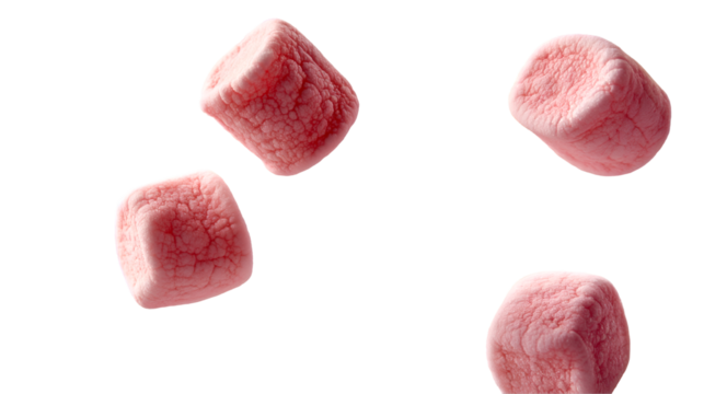 Pink Marshmallows Falling Sweet Candy Treat, Delicious Dessert for Food Themes, isolated on transparent background.