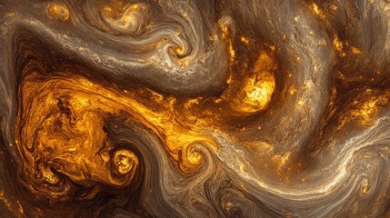 Abstract swirling gold and brown liquid art