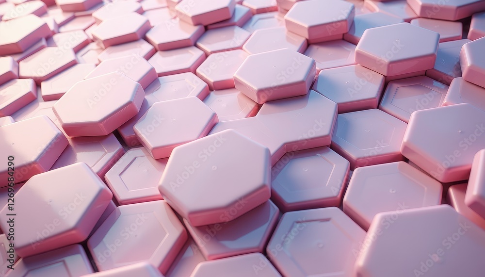 Poster highresolution pink hexagon abstract 3d render closeup. a close up of a pink and white hexagonal sur