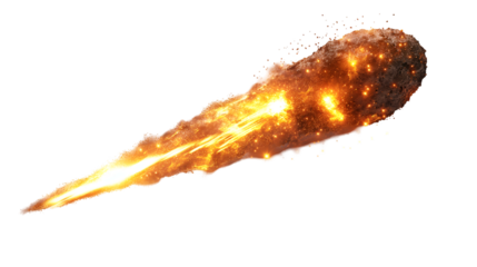 Fiery Meteorite in Space Burning Cosmic Trail, Artistic Design with Energy and Power, isolated on transparent background.