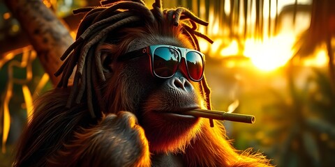 Rasta Orangutan Smoking Realistic Photography Generative AI