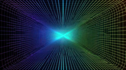 Fototapeta premium Colorful Gradient Wireframe Tunnel: An Abstract Dimensional Journey