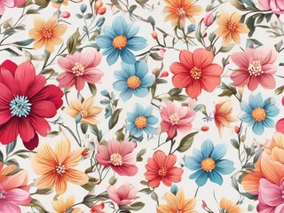 Textile summer flowers seamless colorful pattern background