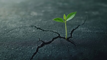 Naklejka premium Small Green Plant Growing from a Cracked Road Symbolizing Resilience and Hope in Urban Environments