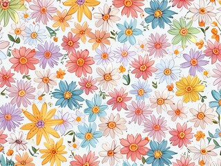 Fototapeta premium Textile summer flowers seamless colorful pattern background