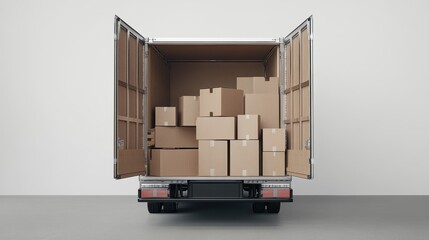 Open Delivery Truck with Variety of Boxes Inside