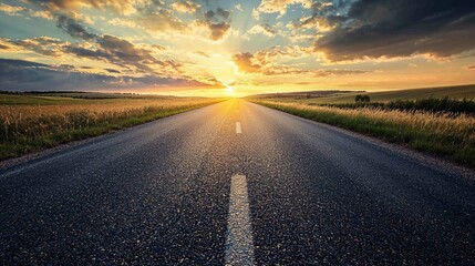 Dramatic Twilight Scene with Asphalt Road and Vibrant Sky Colors