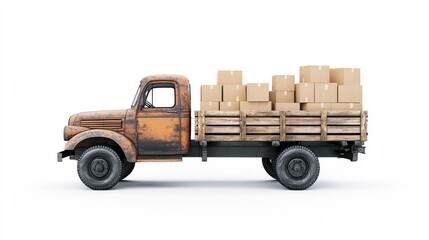 Delivery Truck Carrying Boxes in Side View