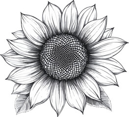 Illustration of a Sunflower in Black and White