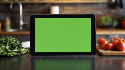 Green screen tablet kitchen cooking recipe demo