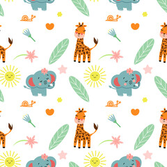 Pattern con graziosi animali della savana