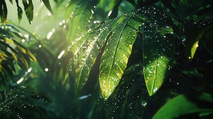 Lush Green Prehistoric Jungle Leaves Generated with Hyperrealistic Textures Using AI